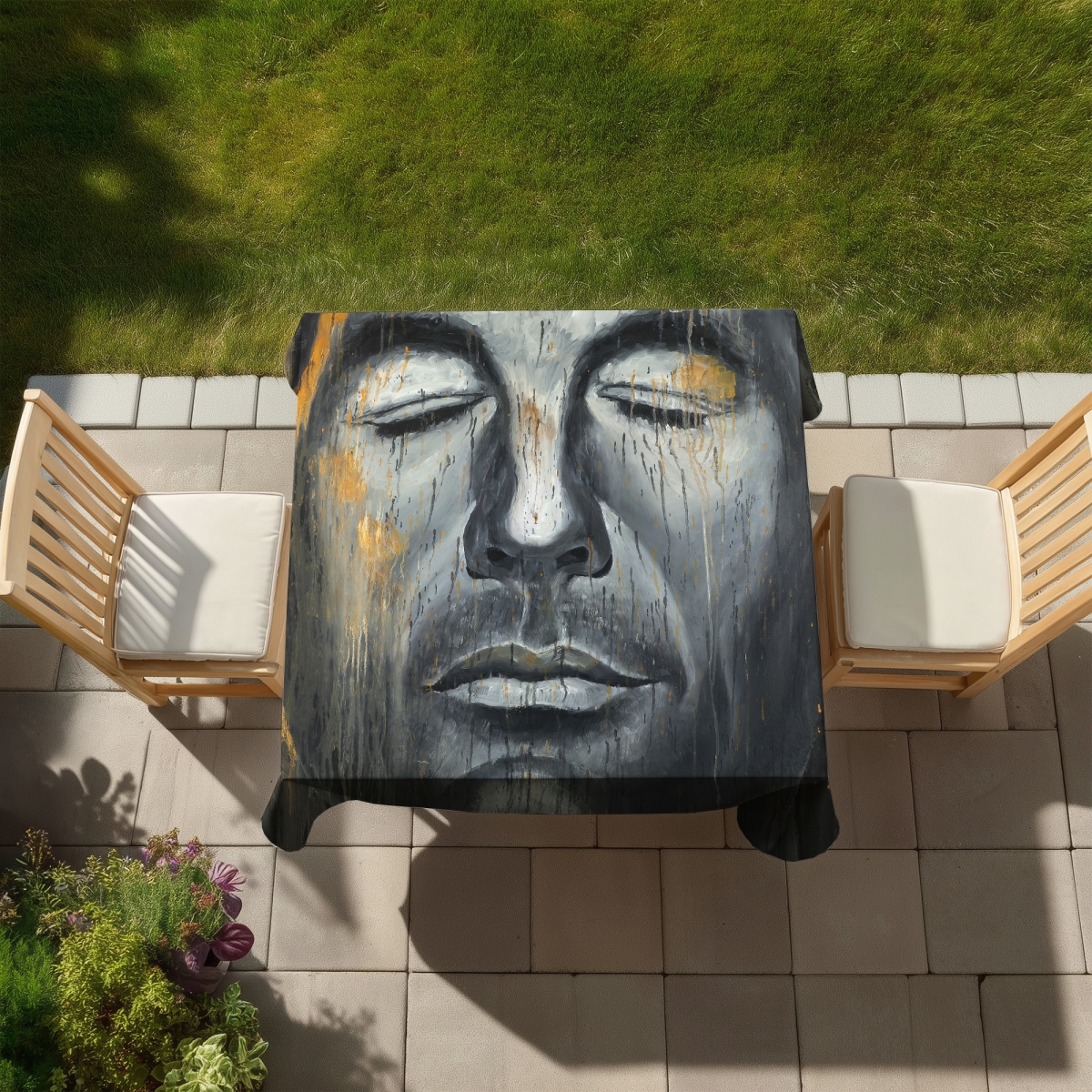 Picture of Begin Home Decor C1TC5858RQ3DVM 58 x 58 in. Gray Abstract Man Portrait Tablecloth - Indoor & Outdoor Decor