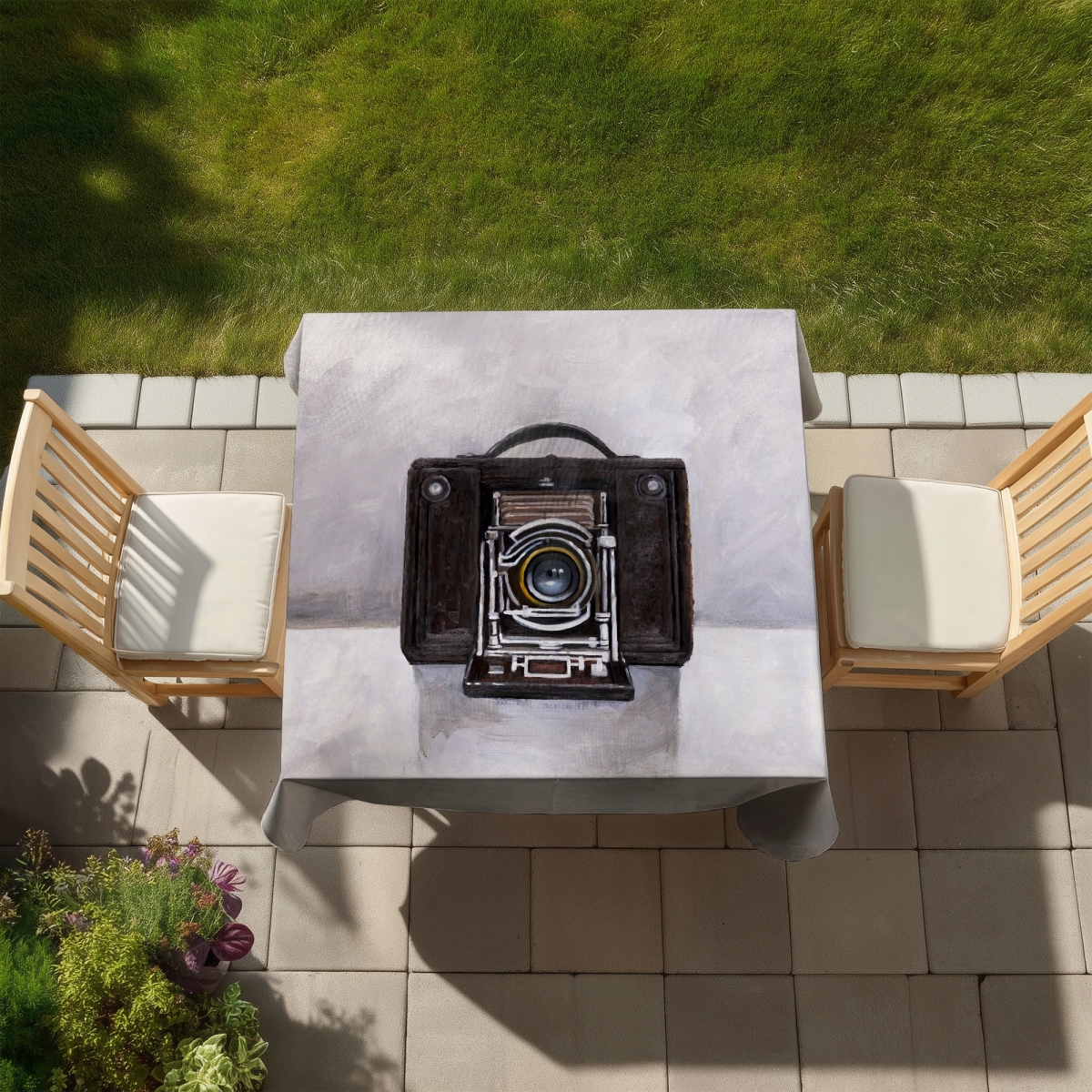 Picture of Begin Home Decor C1TC5858GJXLQO 58 x 58 in. Old Camera Brown Tablecloth - Indoor & Outdoor Home Decor