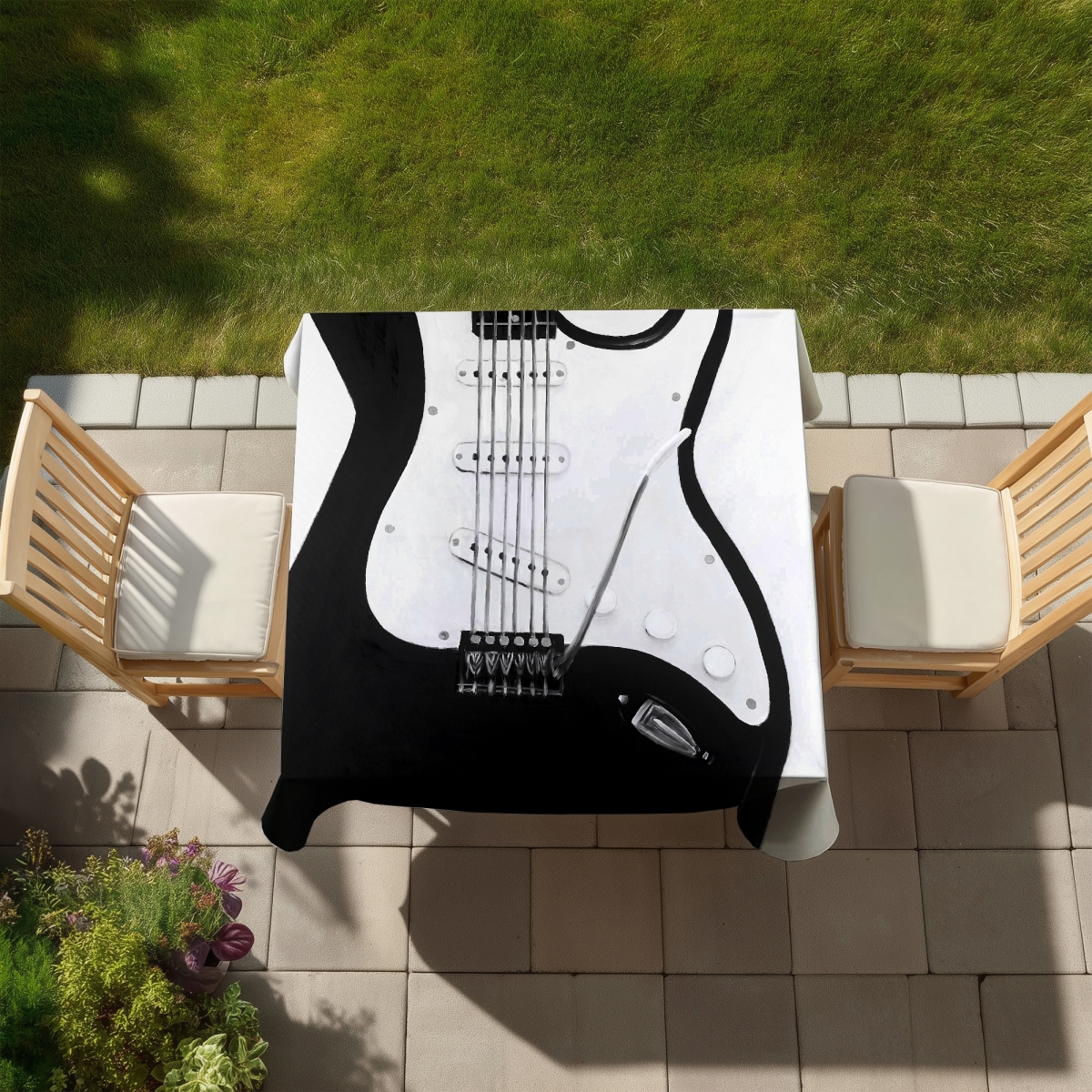 Picture of Begin Home Decor C1TC5858OR6L4B 58 x 58 in. Black Electric Guitar Tablecloth - Indoor & Outdoor Home Decor
