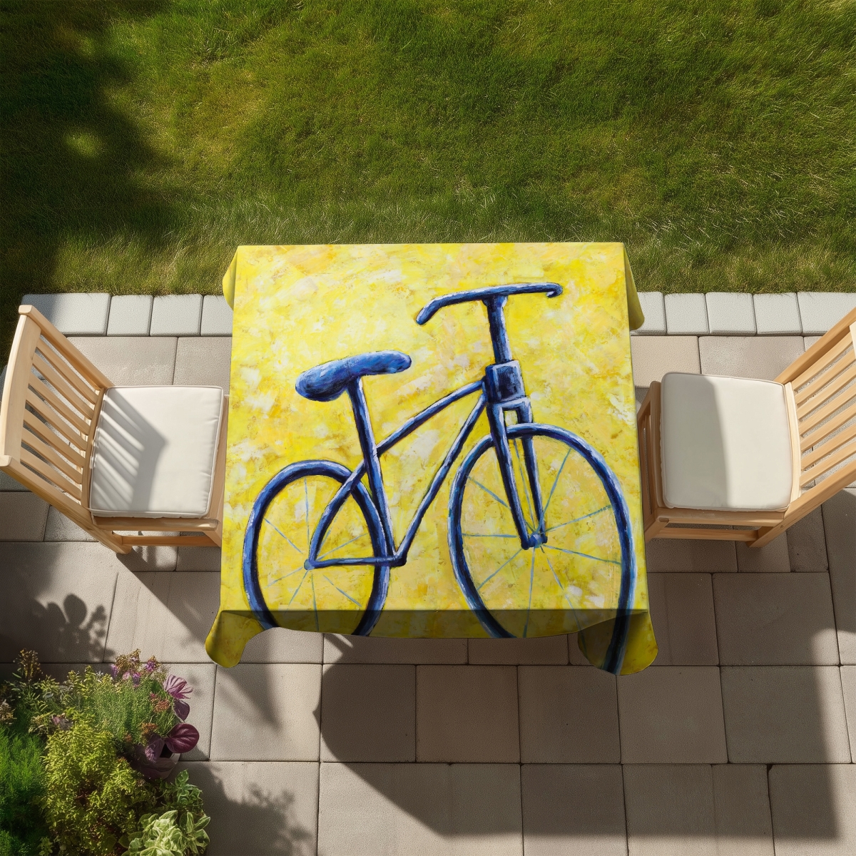 Picture of Begin Home Decor C1TC5858C3GR5H 58 x 58 in. Blue Bike Abstract Tablecloth - Hobbies Bedroom Sports Decor