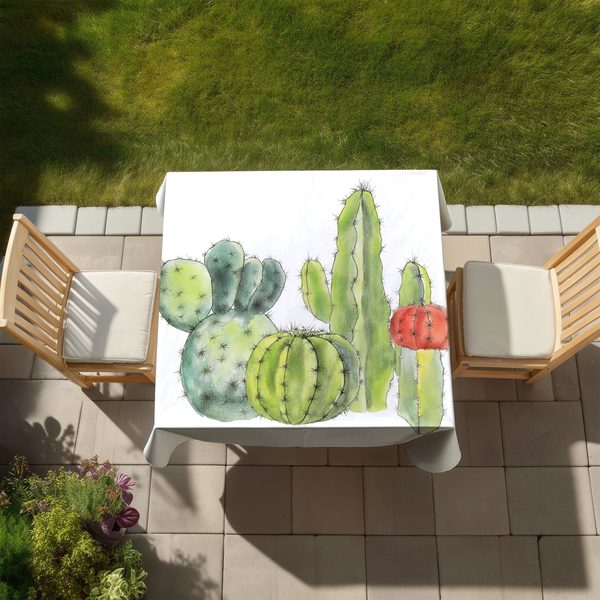 Picture of Begin Home Decor C1TC5858M2V9HU 58 x 58 in. Gathering of Small Cactus Tablecloth - Indoor & Outdoor Decor