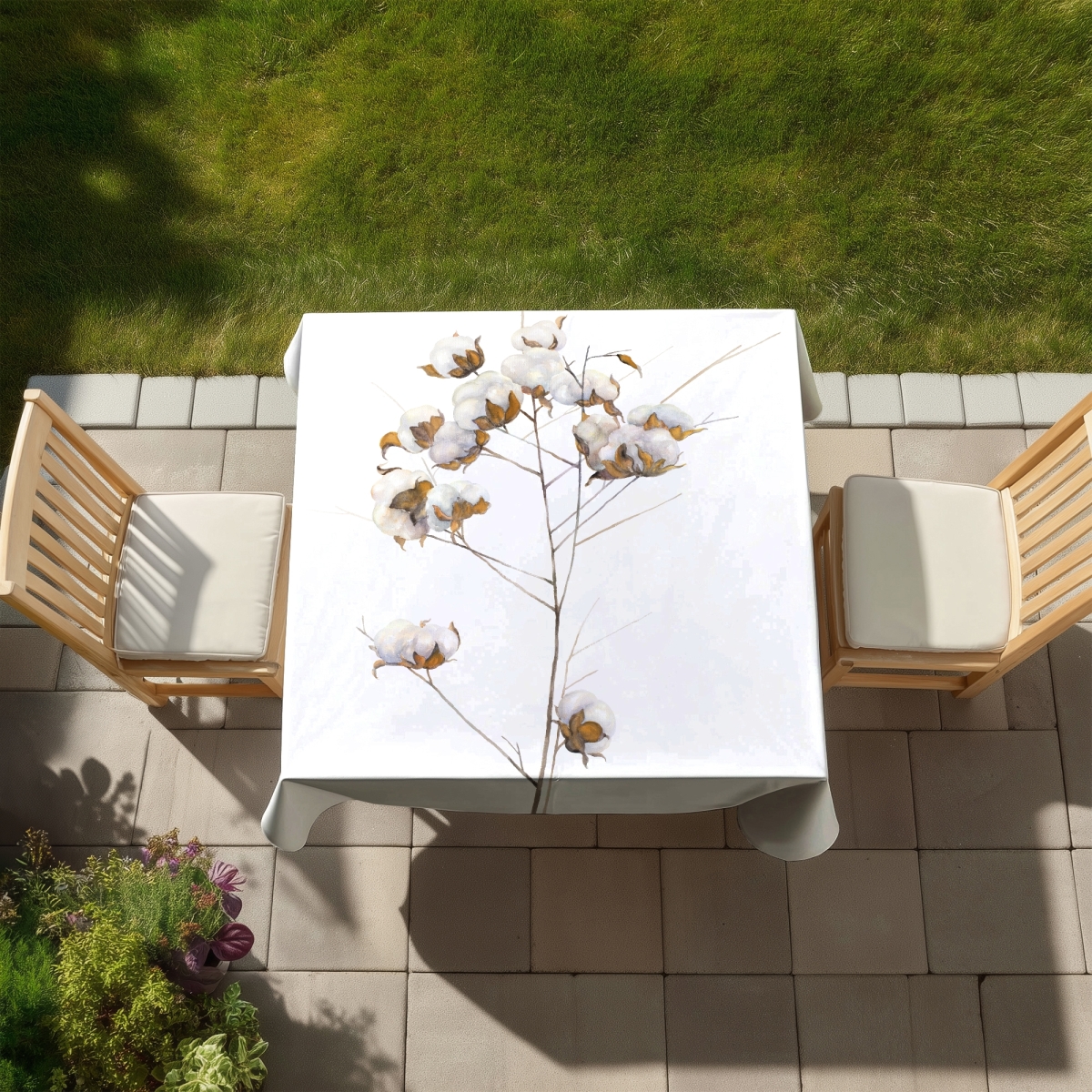 Picture of Begin Home Decor C1TC5858S04IXR 58 x 58 in. Cotton Flowers Branch Scandinavian Tablecloth - Indoor & Outdoor