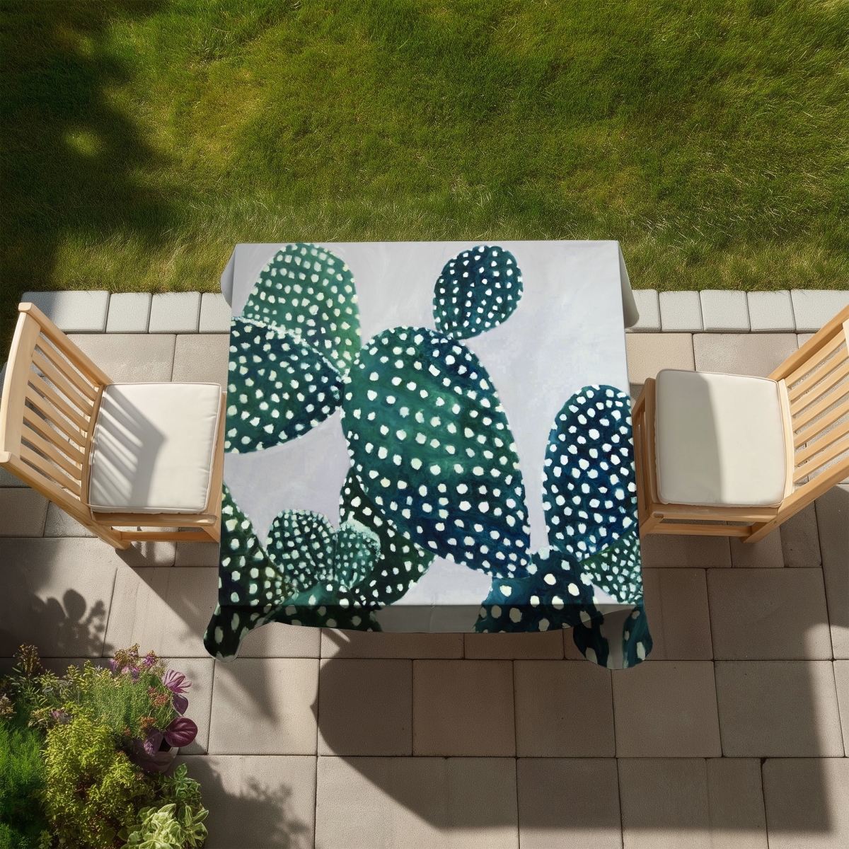 Picture of Begin Home Decor C1TC5858QP27FZ 58 x 58 in. Opuntia Cactus Tablecloth - Exotic Floral Indoor & Outdoor Decor