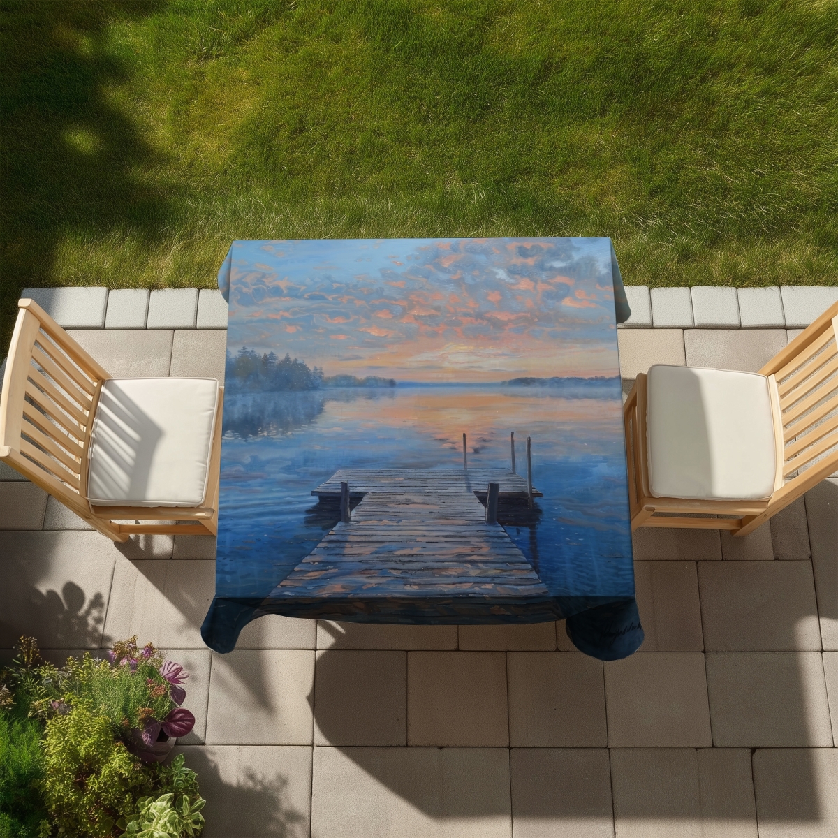 Picture of Begin Home Decor C1TC58583EAFM4 58 x 58 in. Calm Dock Tablecloth - Indoor & Outdoor Home Decor Essential