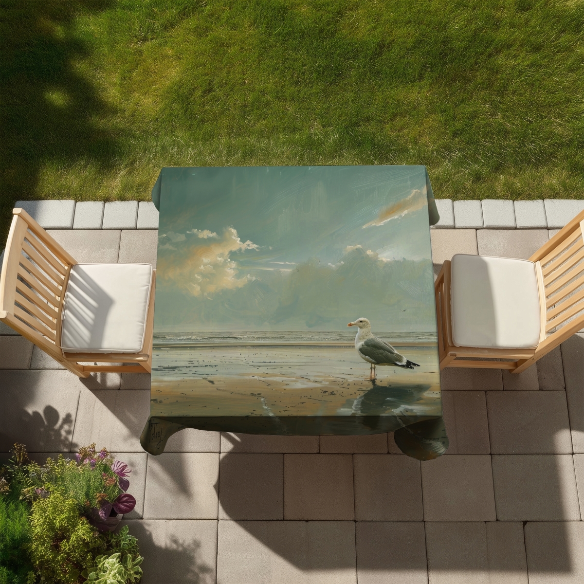 Picture of Begin Home Decor C1TC5858VOM182 58 x 58 in. Relaxed Seagull Tablecloth - Indoor Outdoor Home Decor