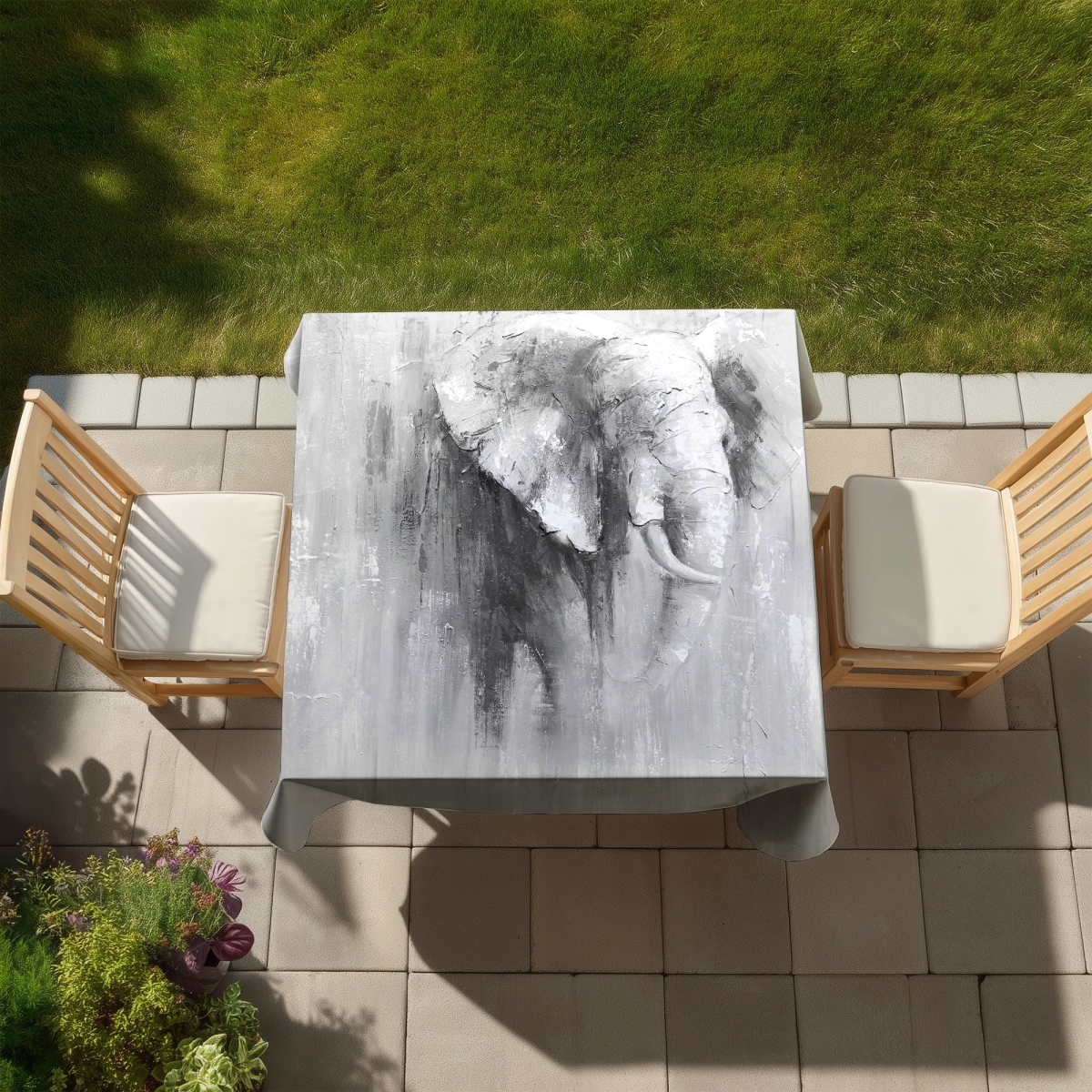 Picture of Begin Home Decor C1TC5858J9803E 58 x 58 in. Abstract Grayscale Elephant Tablecloth - Indoor & Outdoor Decor