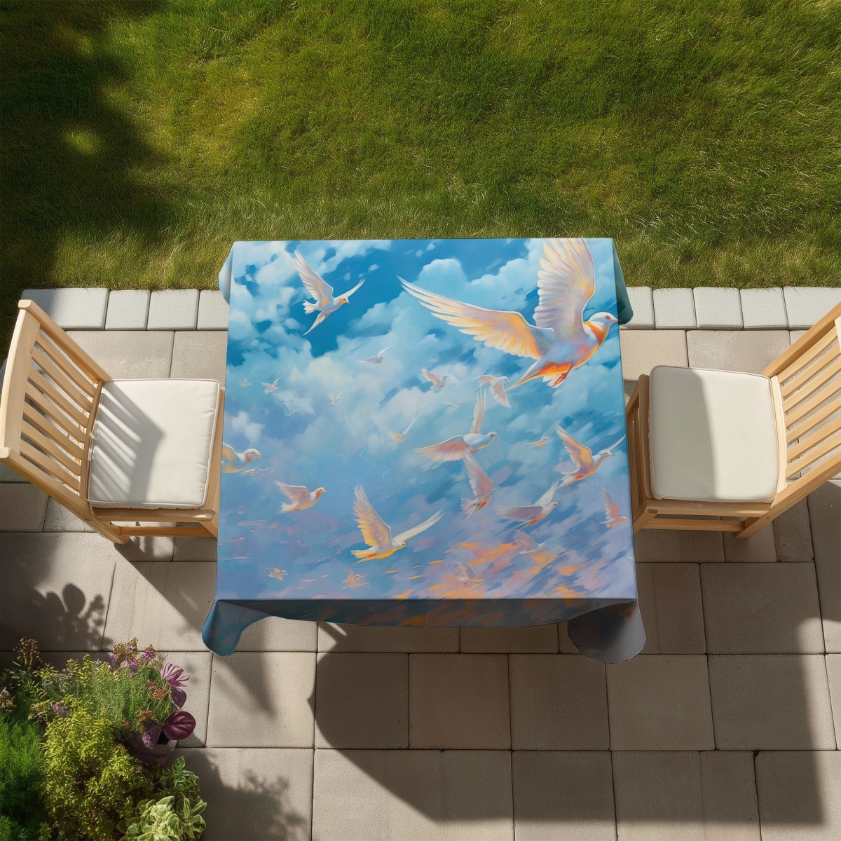 Picture of Begin Home Decor C1TC58586TJ5D9 58 x 58 in. The Flight Bird Blue Tablecloth - Indoor & Outdoor Home Decor