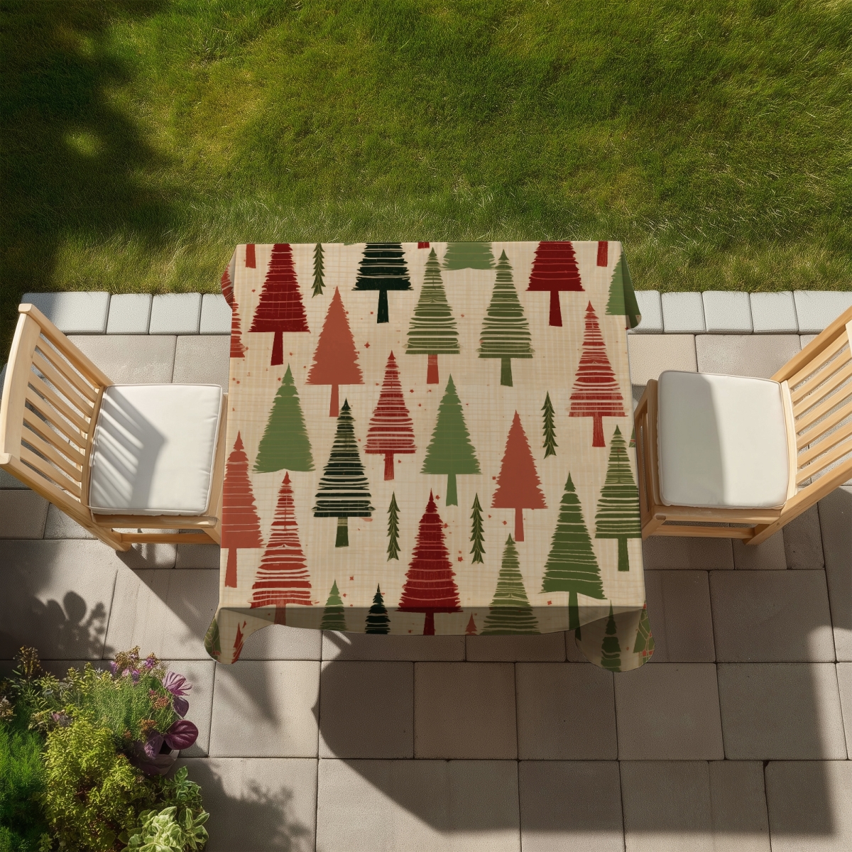 Picture of Begin Home Decor C1TC585835UE2Y 58 x 58 in. Christmas Tree Pattern Tablecloth - Indoor Outdoor Decor