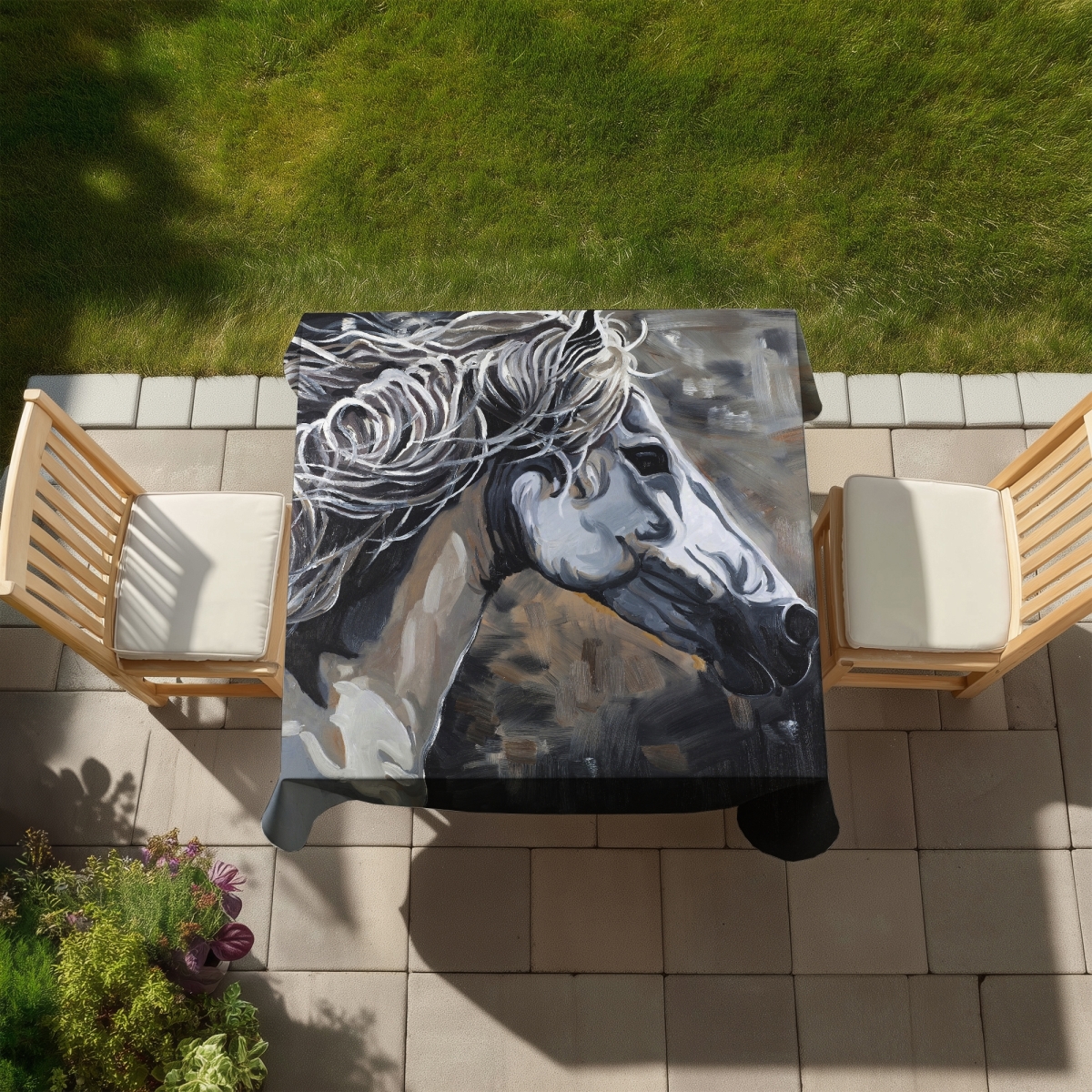 Picture of Begin Home Decor C1TC5858O2XV4J 58 x 58 in. Brown Farm Animals Tablecloth - Side of A Wild Horse Decor
