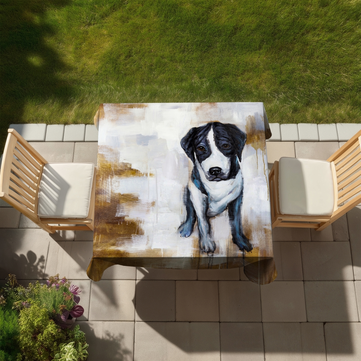 Picture of Begin Home Decor C1TC5858LQNBQK 58 x 58 in. Sitting Dog Tablecloth - Indoor Outdoor Decor - Pet Lovers