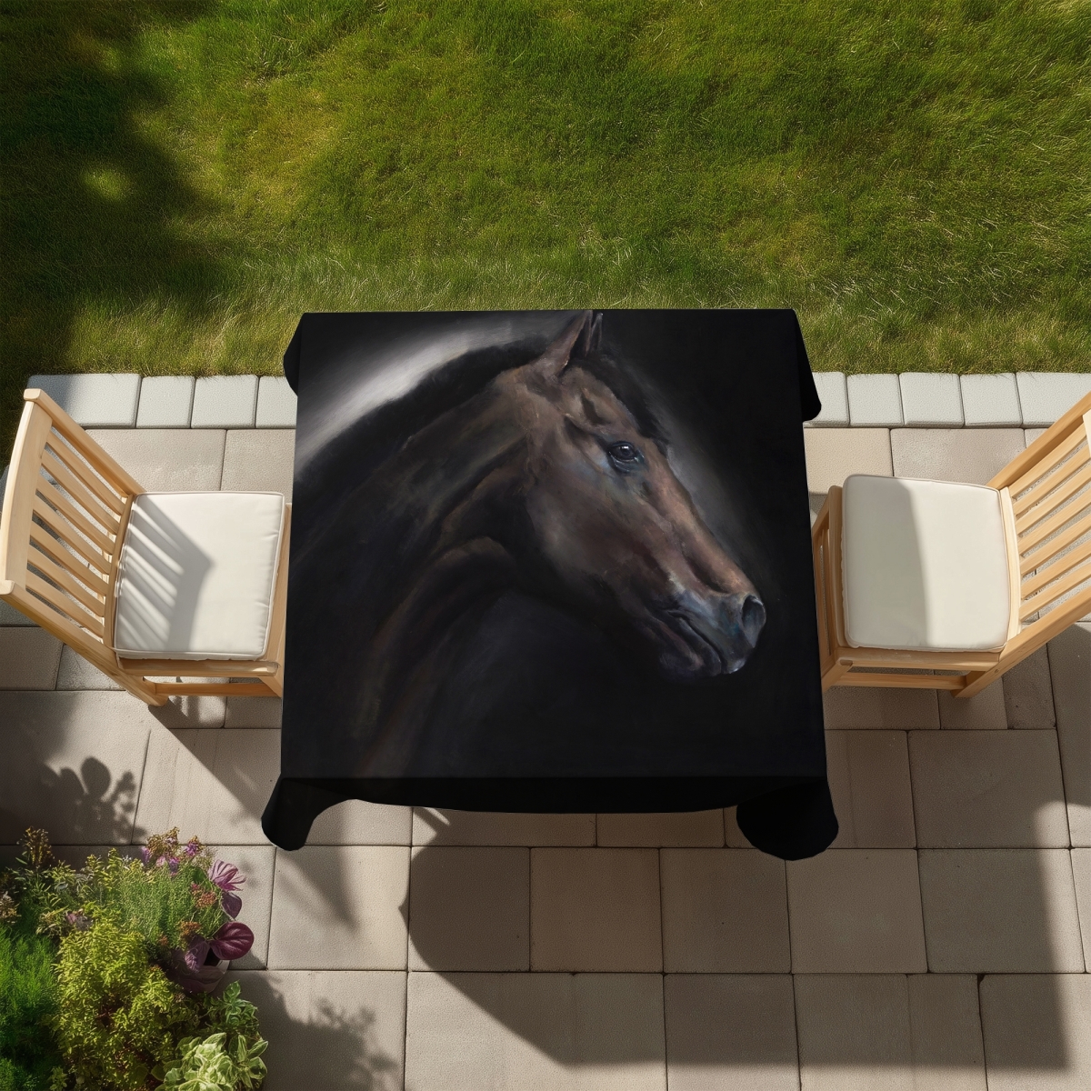 Picture of Begin Home Decor C1TC5858JWXGON 58 x 58 in. Rustic Office Animals Loneliness Horse Tablecloth - Home Decor