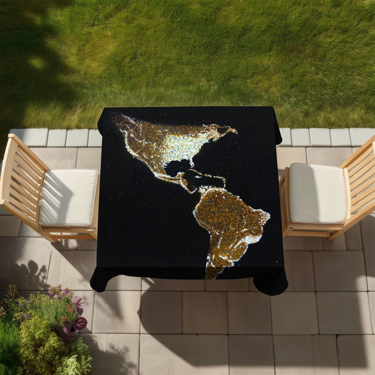 Picture of Begin Home Decor C1TC5858NW2FPS 58 x 58 in. Satellite View Tablecloth - American Continent at Night Decor