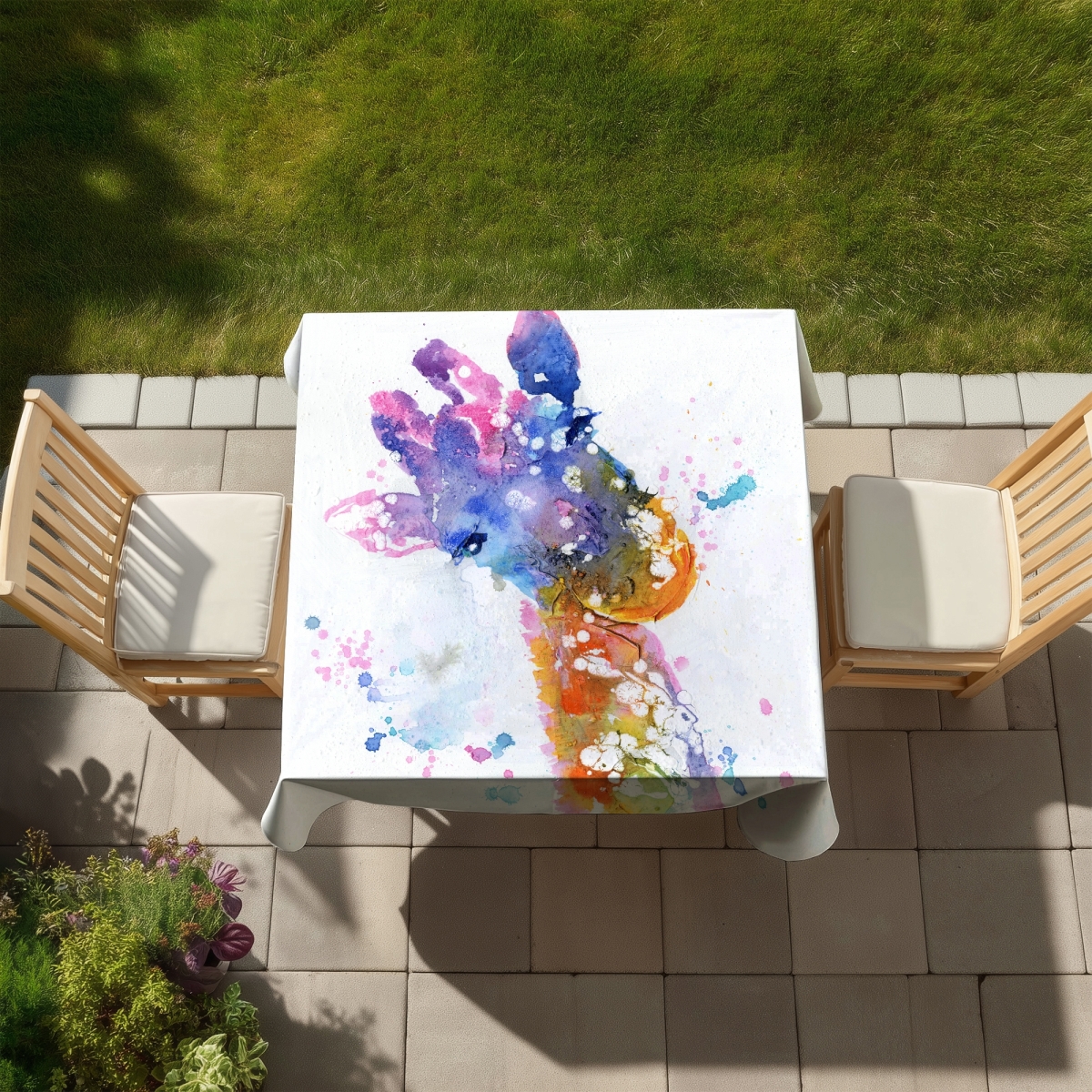 Picture of Begin Home Decor C1TC5858AO5YZE 58 x 58 in. Abstract Giraffe Tablecloth - Blue Wildlife Animals Decor
