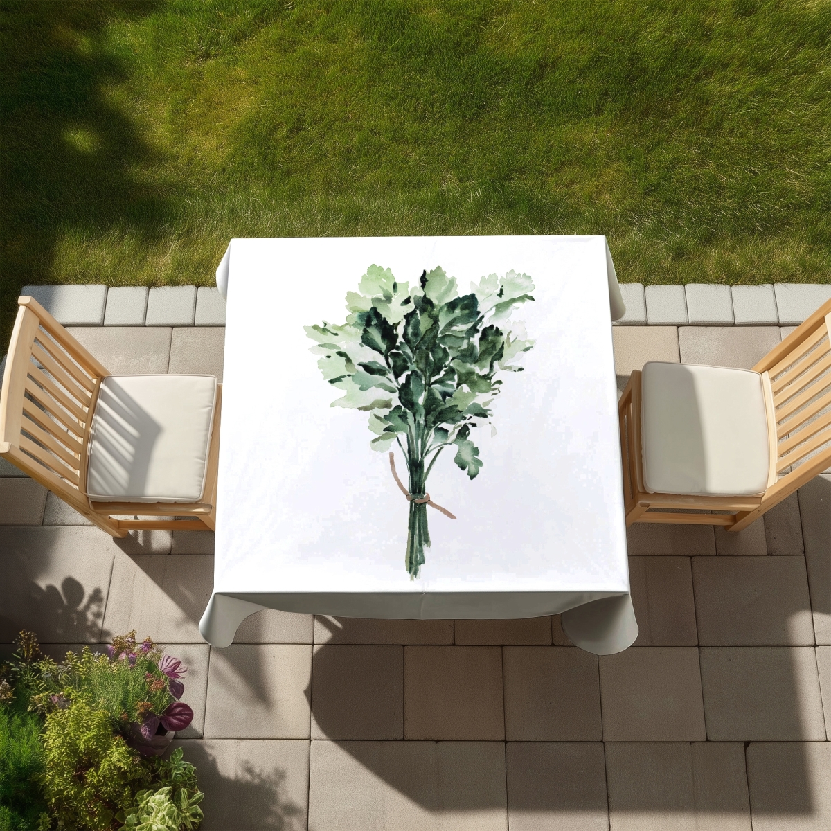Picture of Begin Home Decor C1TC5858ZJFS1Z 58 x 58 in. White Kitchen Leaves Tablecloth - Tied Up Persil Bundle Decor