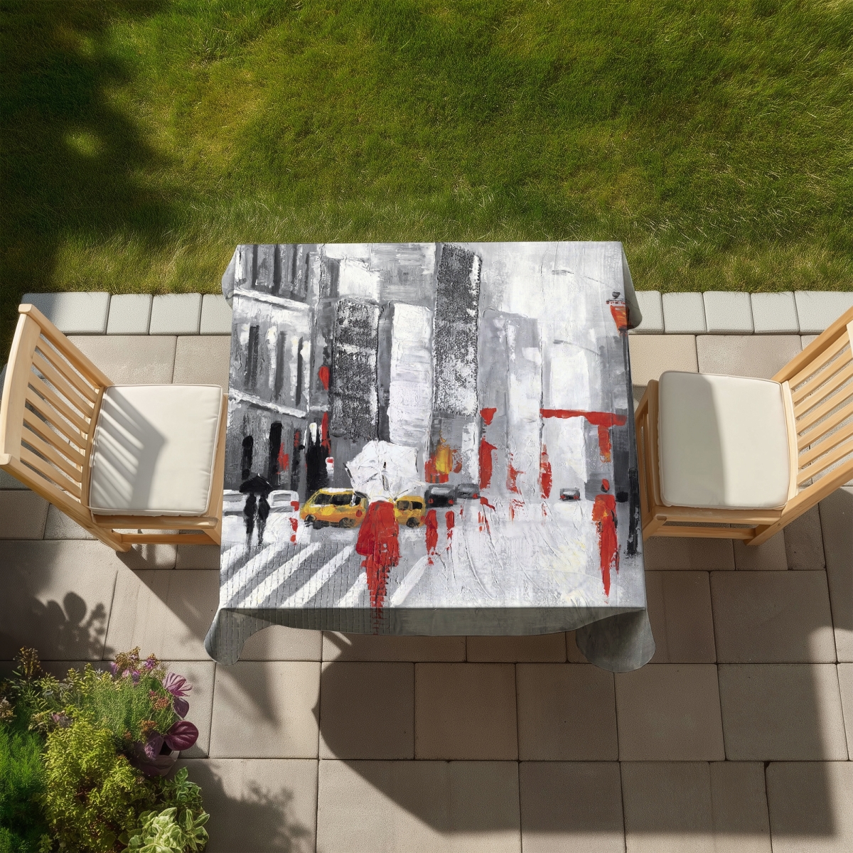 Picture of Begin Home Decor C1TC5858P9XE5U 58 x 58 in. Abstract Cloudy City Street Tablecloth - Indoor & Outdoor Decor