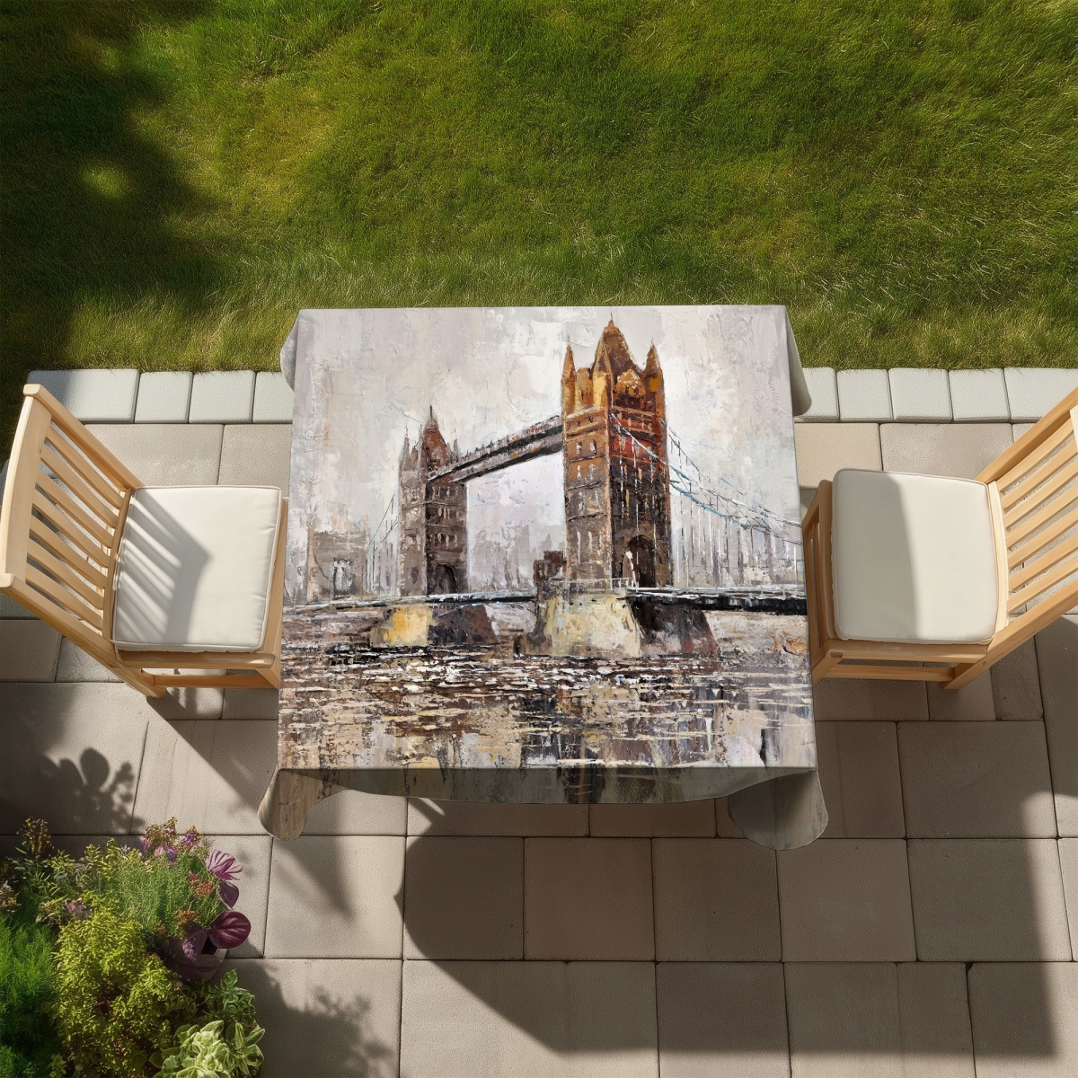 Picture of Begin Home Decor C1TC5858O8F2L1 58 x 58 in. London Tower Bridge Tablecloth - Indoor & Outdoor Home Decor