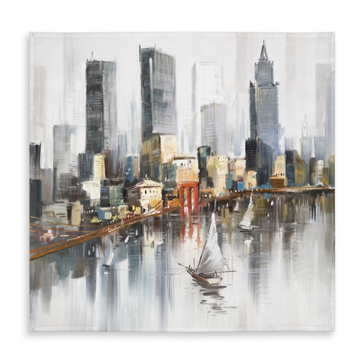 Picture of Begin Home Decor C1TC5858ZO0QE1 58 x 58 in. Boat Gray Tablecloth - Watercolor City with Boats Decor