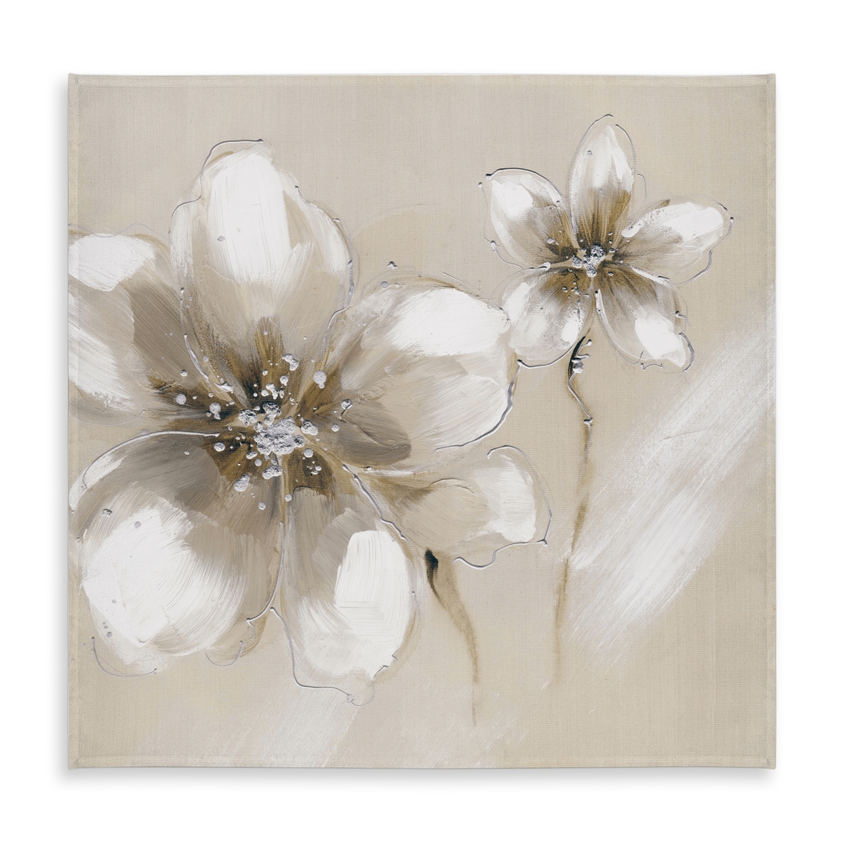 Picture of Begin Home Decor C1TC5858OJCP3Y 58 x 58 in. Two Cream Flowers Botanical Tablecloth - Indoor & Outdoor Decor
