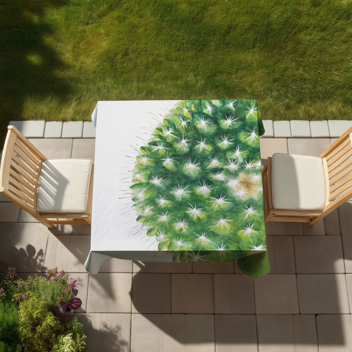 Picture of Begin Home Decor C1TC5858REN1UY 58 x 58 in. Watercolor Mini Cactus Tablecloth - Botanical Indoor Outdoor Decor
