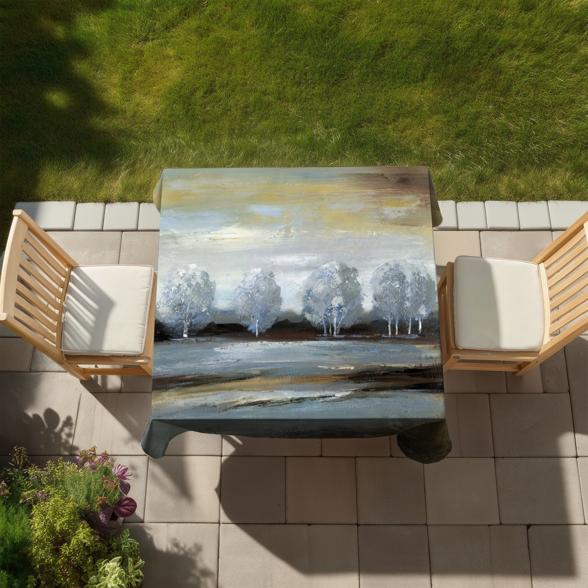 Picture of Begin Home Decor C1TC5858K3WZG7 58 x 58 in. Modern Landscapes Blue Tablecloth - Gray Landscape Home Decor