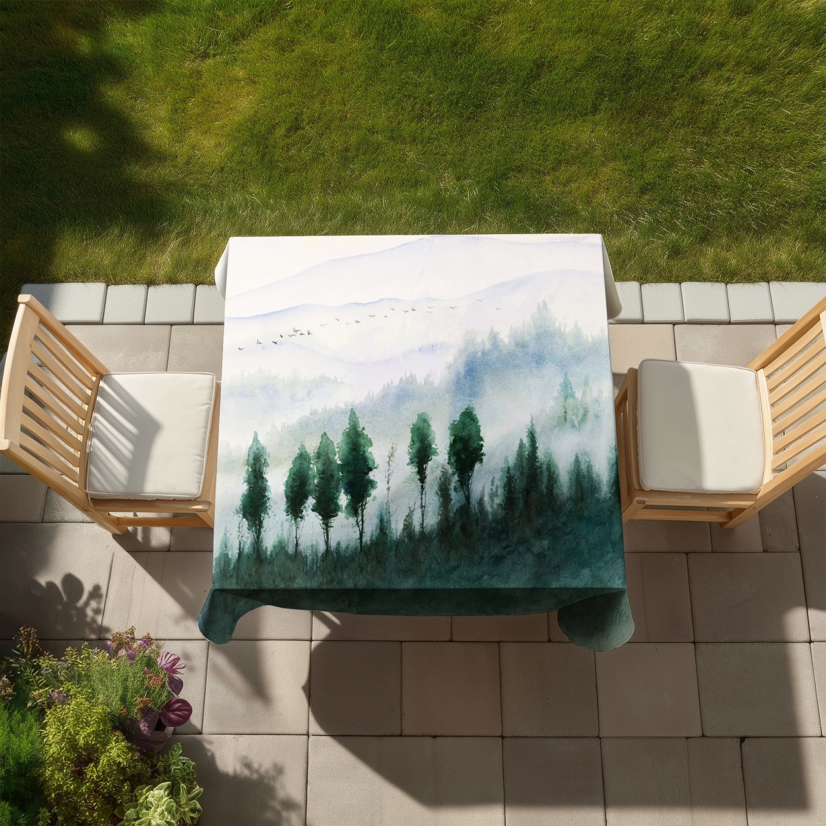 Picture of Begin Home Decor C1TC5858A78FFW 58 x 58 in. Landscape Watercolor Tablecloth - Indoor & Outdoor Home Decor