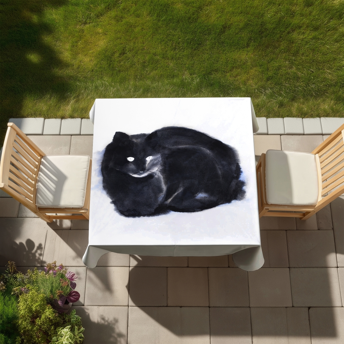 Picture of Begin Home Decor C1TC5858XX5T90 58 x 58 in. Abstract Watercolor Cat Tablecloth - Indoor & Outdoor Home Decor