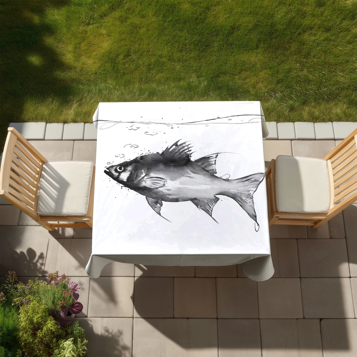 Picture of Begin Home Decor C1TC585813MWL2 58 x 58 in. Swimming Fish Tablecloth - Marine Home Decor Indoor & Outdoor