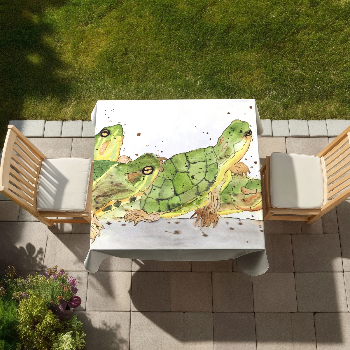 Picture of Begin Home Decor C1TC5858AE6NH9 58 x 58 in. Small Aquatic Turtles Tablecloth - Indoor & Outdoor Home Decor