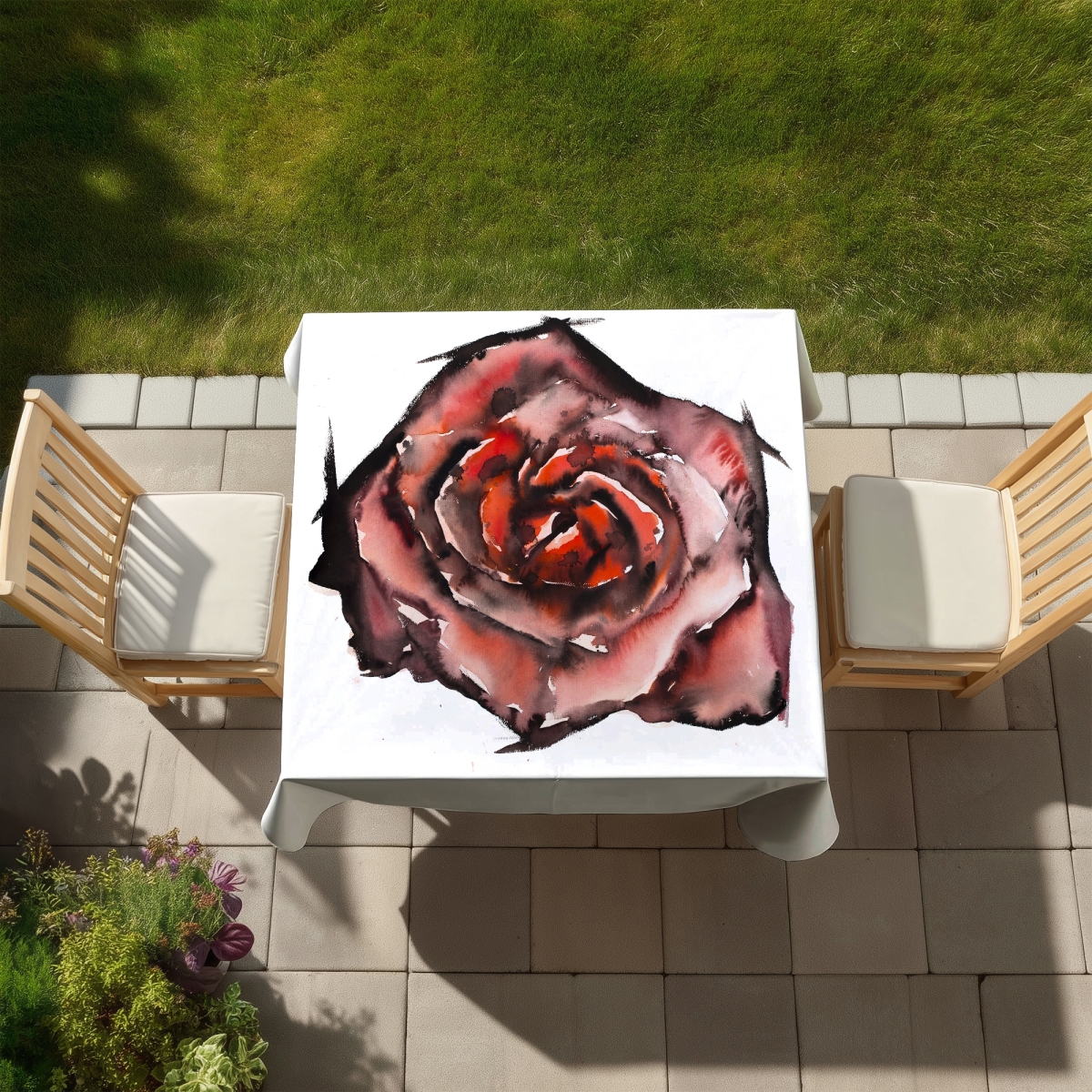 Picture of Begin Home Decor C1TC5858L9HYRM 58 x 58 in. Watercolor Rose Red Tablecloth - Indoor & Outdoor Home Decor