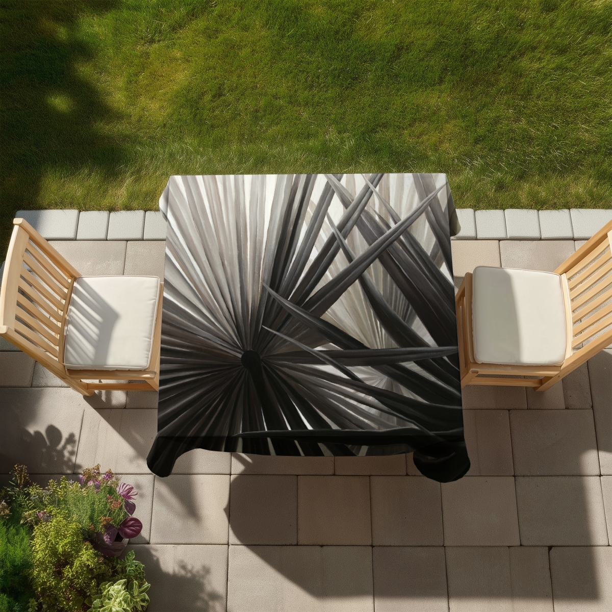 Picture of Begin Home Decor C1TC5858JI0F2Y 58 x 58 in. Grayscale Tropical Plants Tablecloth - Indoor & Outdoor Decor