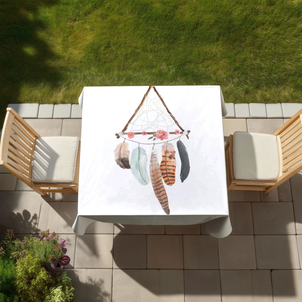Picture of Begin Home Decor C1TC585806ROEM 58 x 58 in. Bohemian Brown Tablecloth - Triangular Dream Catcher Design