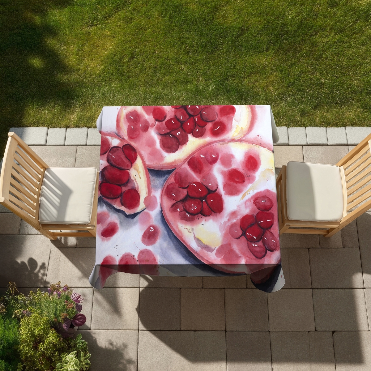 Picture of Begin Home Decor C1TC5858RXYLPM 58 x 58 in. Pomegranate Pieces Tablecloth - Indoor & Outdoor Home Decor