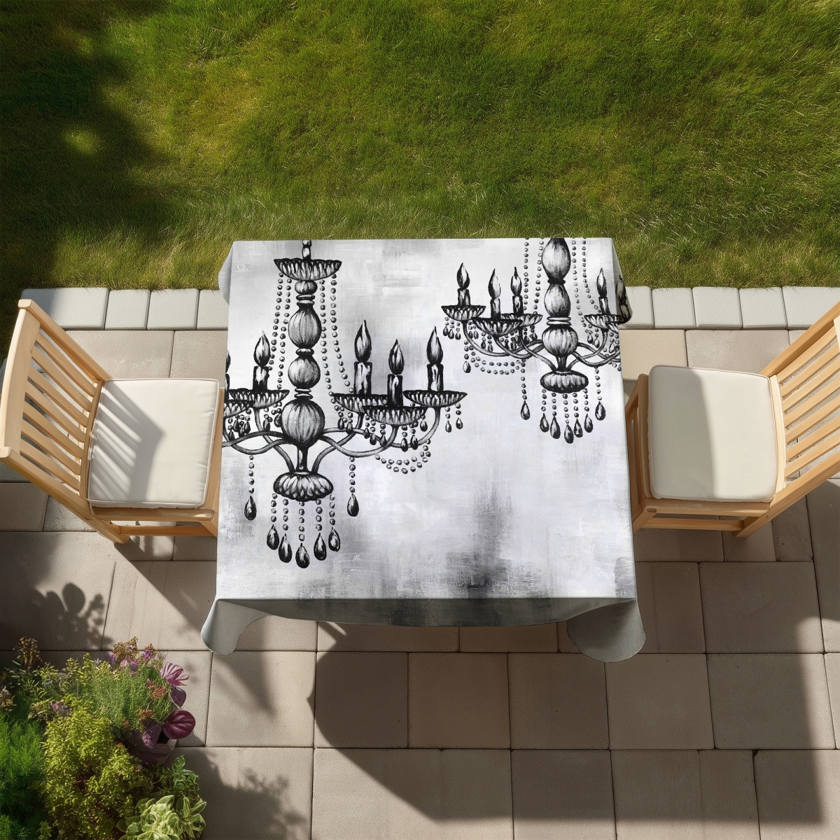 Picture of Begin Home Decor C1TC5858B2SC8G 58 x 58 in. Monochrome White Tablecloth - Indoor & Outdoor Home Decor