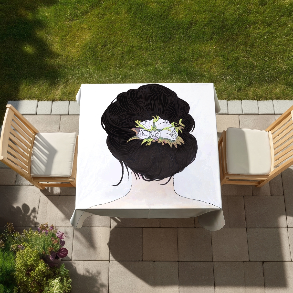 Picture of Begin Home Decor C1TC5858UEUWFA 58 x 58 in. Romantic Woman Tablecloth - Lady with Flowers Home Decor