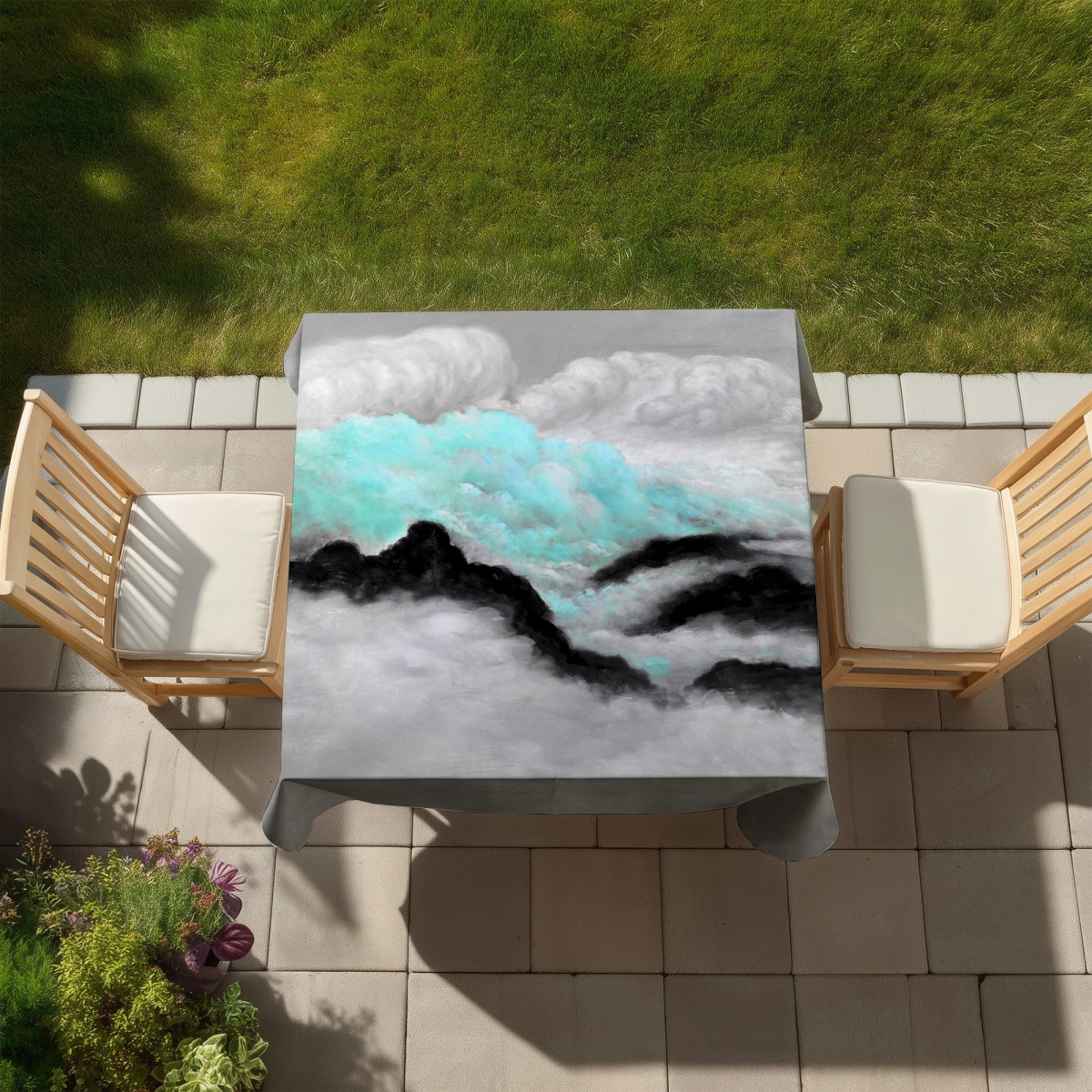 Picture of Begin Home Decor C1TC5858VVRWCA 58 x 58 in. Gray & Blue Clouds Tablecloth - Indoor & Outdoor Decor