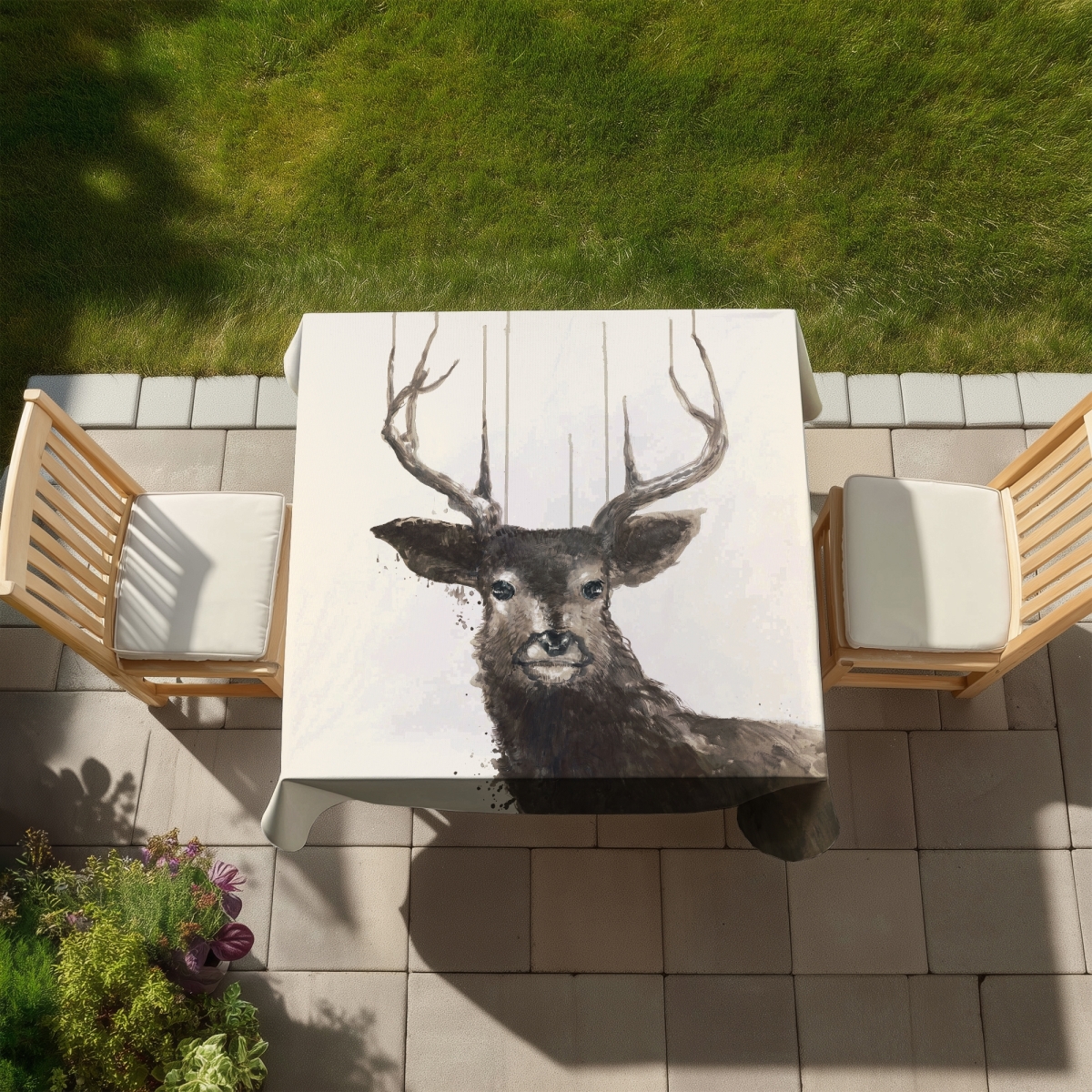 Picture of Begin Home Decor C1TC58584SXBXA 58 x 58 in. Abstract Deer Tablecloth - Brown Deer - Indoor & Outdoor Decor