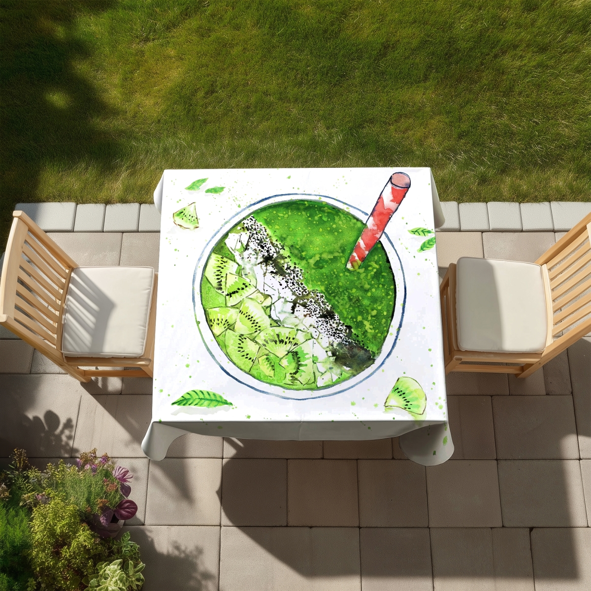 Picture of Begin Home Decor C1TC5858OURB24 58 x 58 in. Green Smoothie Kitchen Gastronomy Leaves Tablecloth - Indoor & Outdoor
