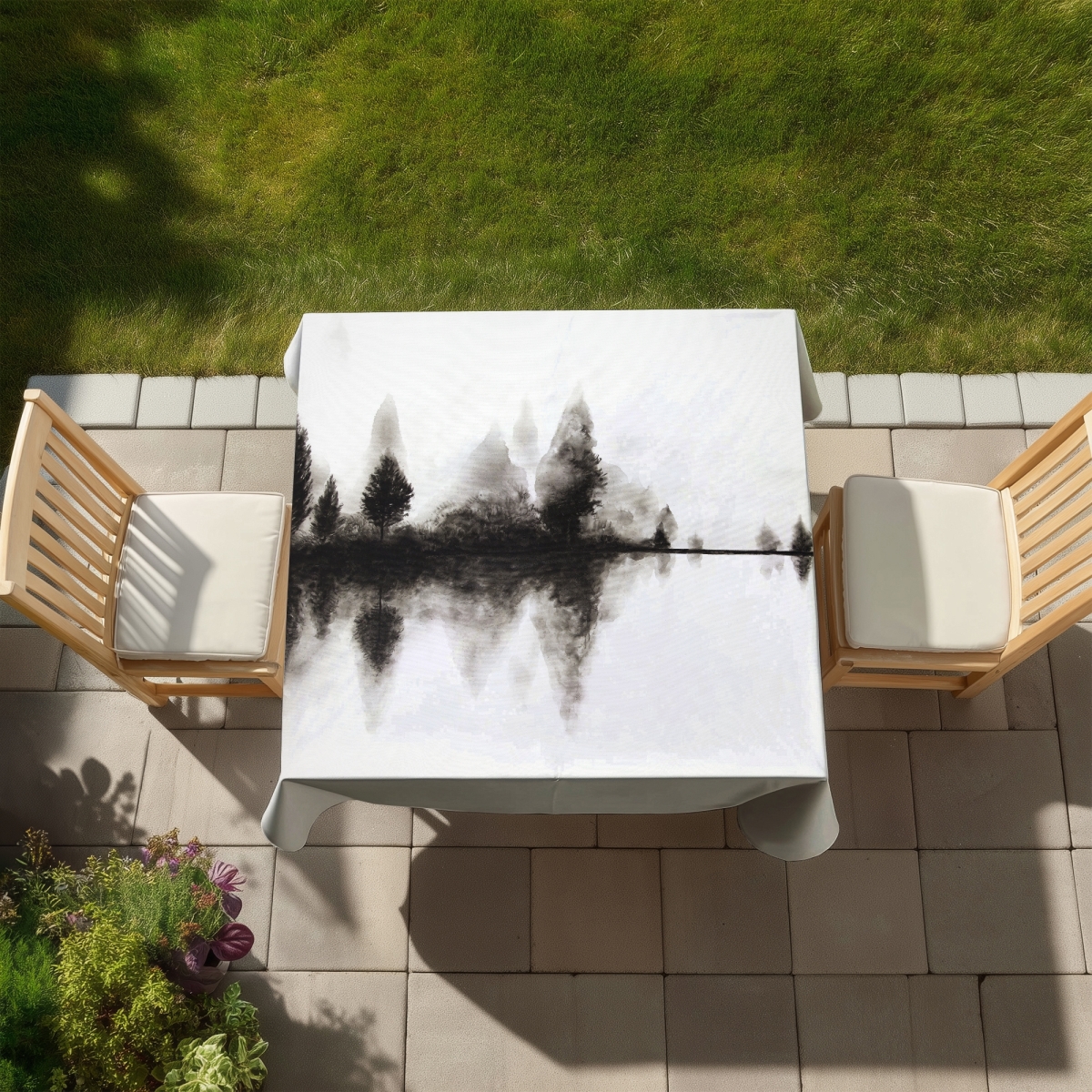 Picture of Begin Home Decor C1TC5858ATZD8U 58 x 58 in. Trees White Landscapes Reflection Tablecloth - Indoor & Outdoor Decor