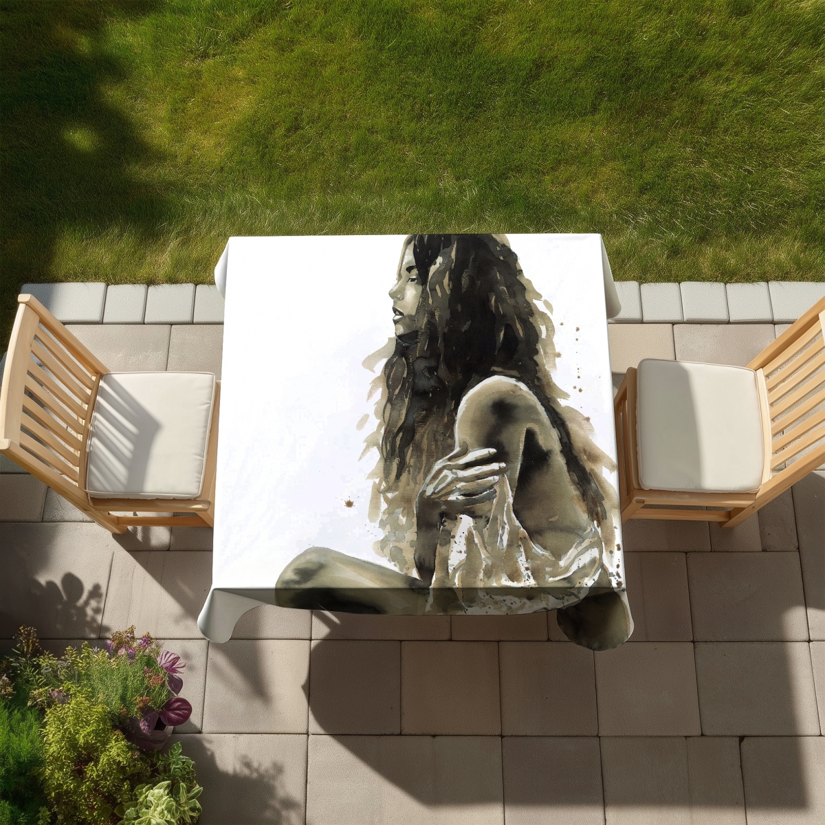 Picture of Begin Home Decor C1TC585837EFGU 58 x 58 in. Illustrative Brown Tablecloth - Woman in Sepia for Home Decor