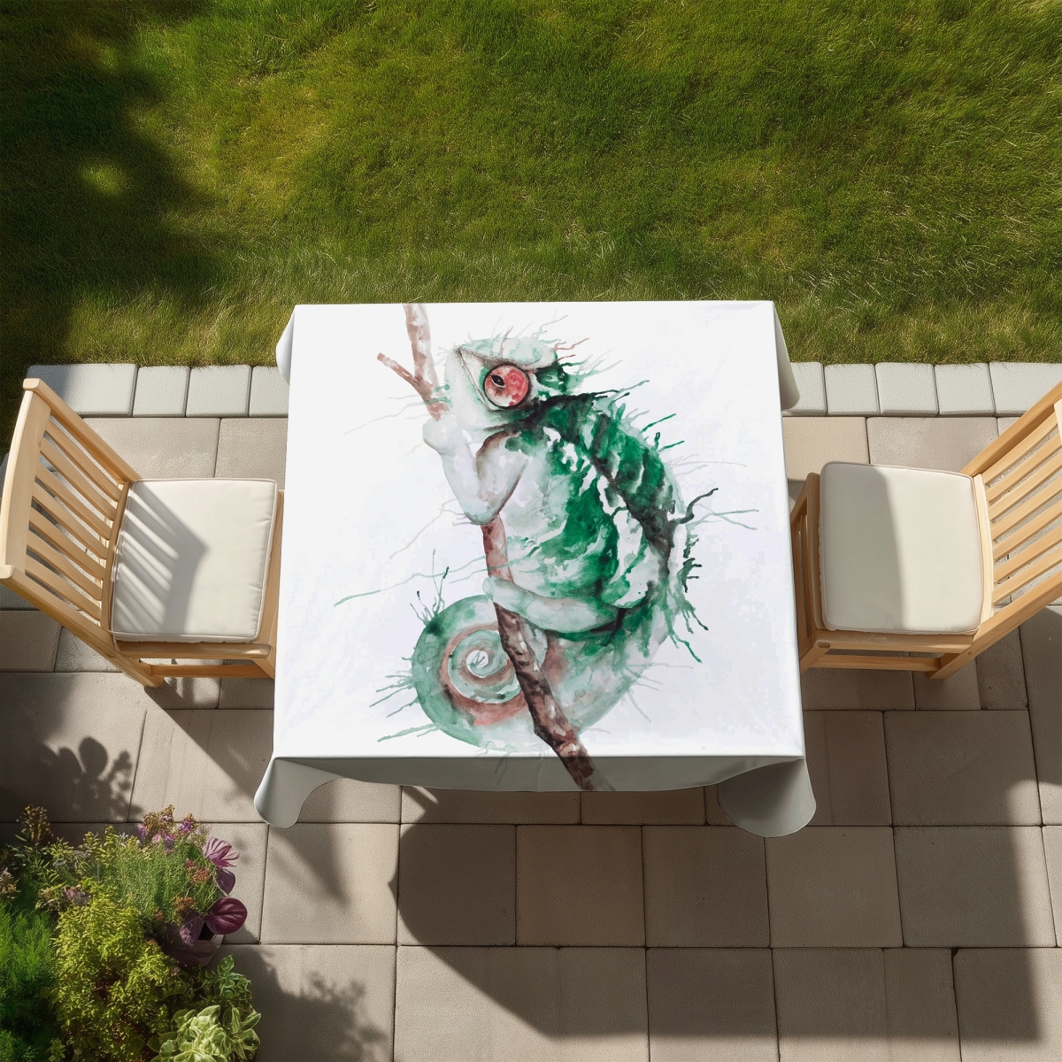 Picture of Begin Home Decor C1TC58587I6UL4 58 x 58 in. Watercolor Chameleon Tablecloth - Indoor & Outdoor Home Decor