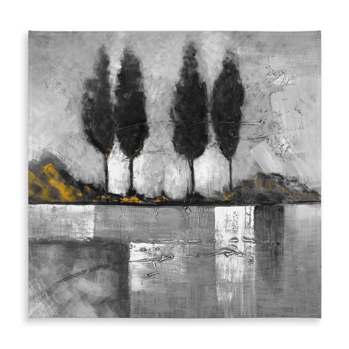 Picture of Begin Home Decor C1TC5858EQP08S 58 x 58 in. Grayscale Industrial Tablecloth - Contemporary Trees Decor