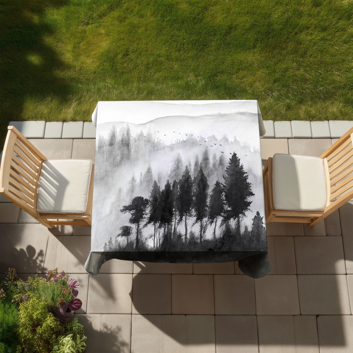 Picture of Begin Home Decor C1TC5858HCRCLV 58 x 58 in. Mono Mountains Watercolor Tablecloth - Indoor & Outdoor Decor