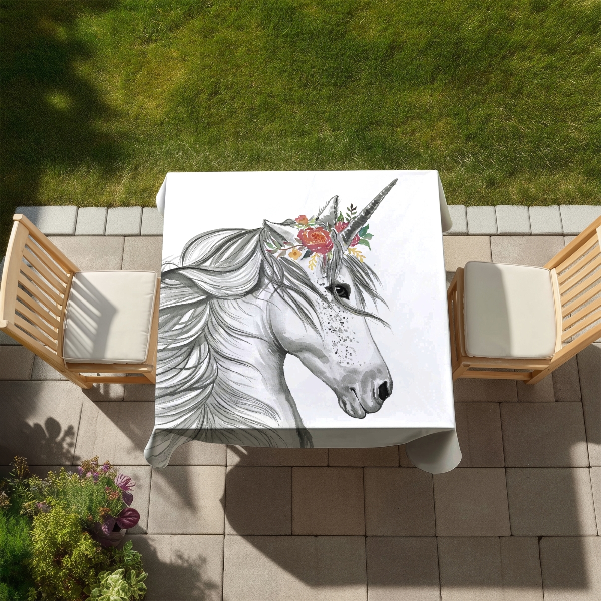 Picture of Begin Home Decor C1TC5858FTI8PJ 58 x 58 in. Magic Unicorn Horse Tablecloth - Indoor & Outdoor Home Decor