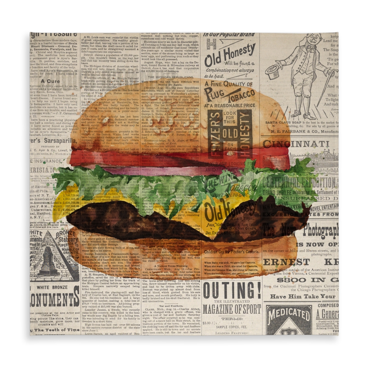 Picture of Begin Home Decor C1TC5858U0D1ZI Vintage Style Cheeseburger Tablecloth - Indoor & Outdoor Decor - 58 x 58 in.