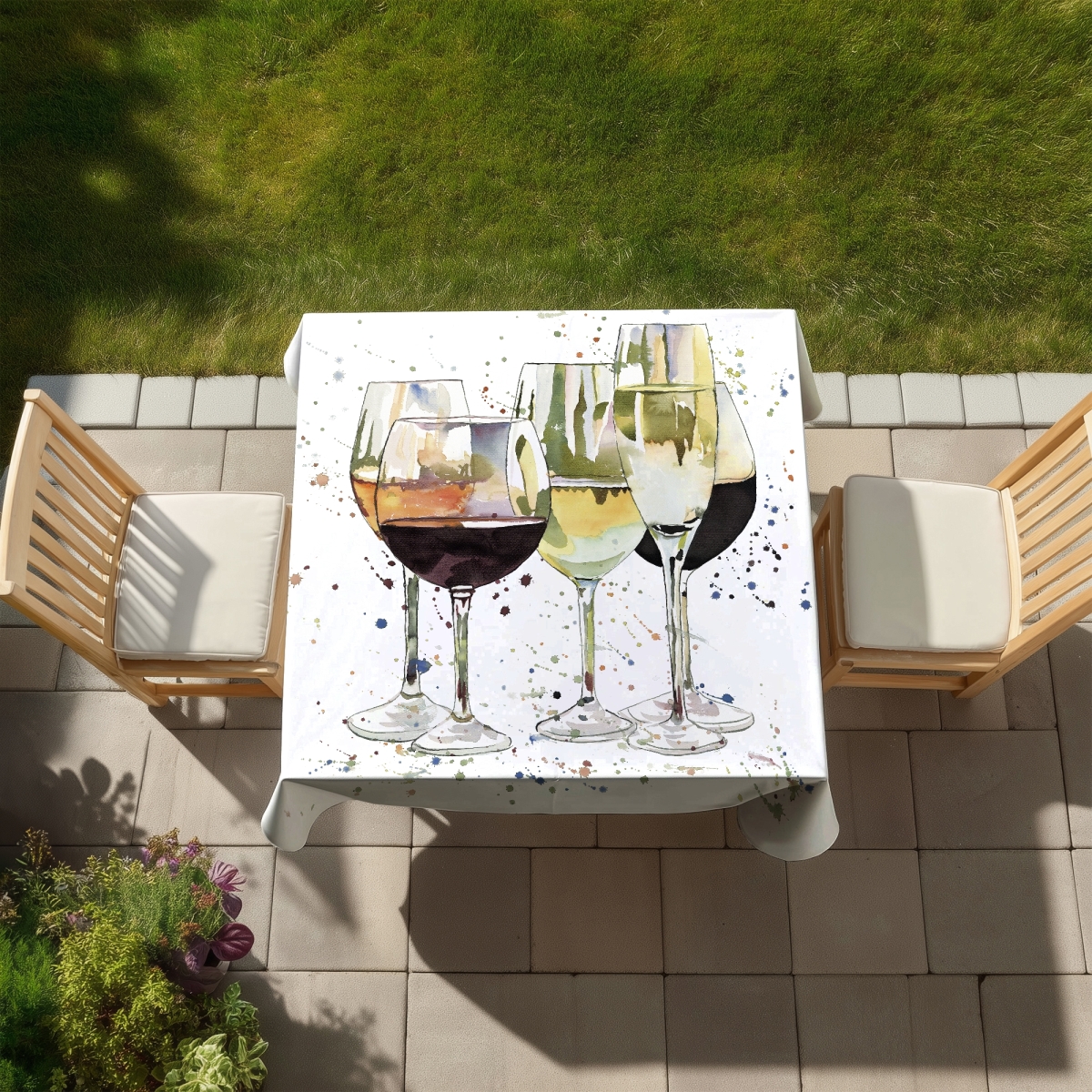Picture of Begin Home Decor C1TC5858G608DC 58 x 58 in. Yellow Tablecloth with Wine Glasses Design - Indoor & Outdoor Decor