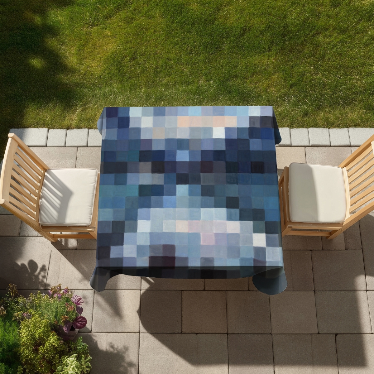 Picture of Begin Home Decor C1TC58586C11V6 58 x 58 in. Pixelated Mountain Tablecloth - Blue Abstract Shapes Decor
