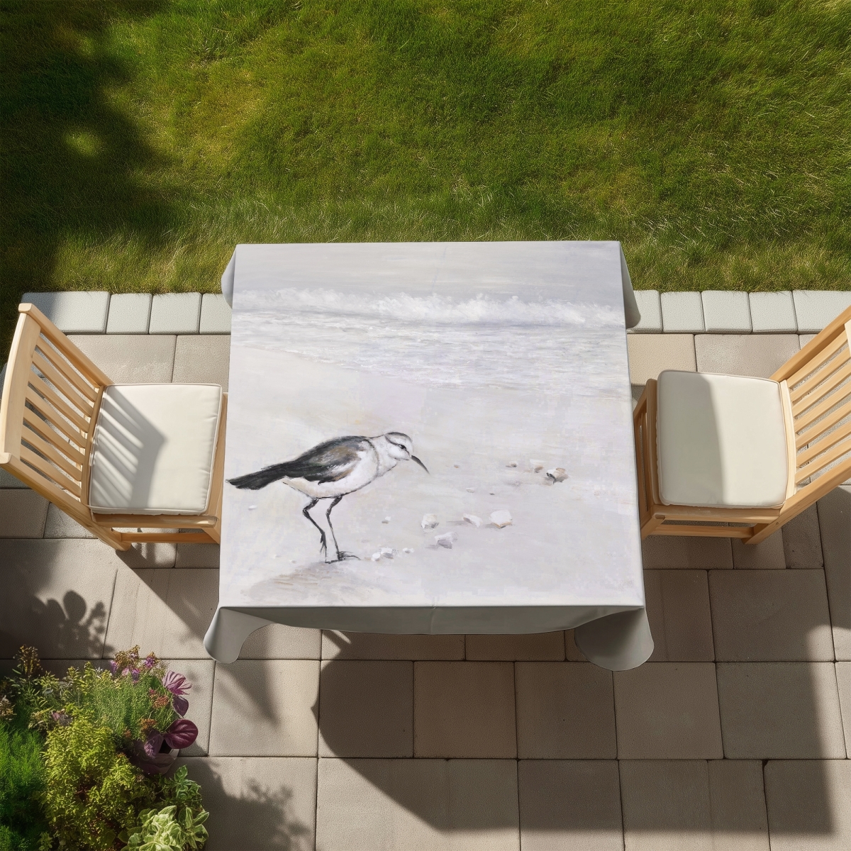 Picture of Begin Home Decor C1TC5858R5WI77 58 x 58 in. Semipalmated Sandpiper Tablecloth - Marine Decor for Home