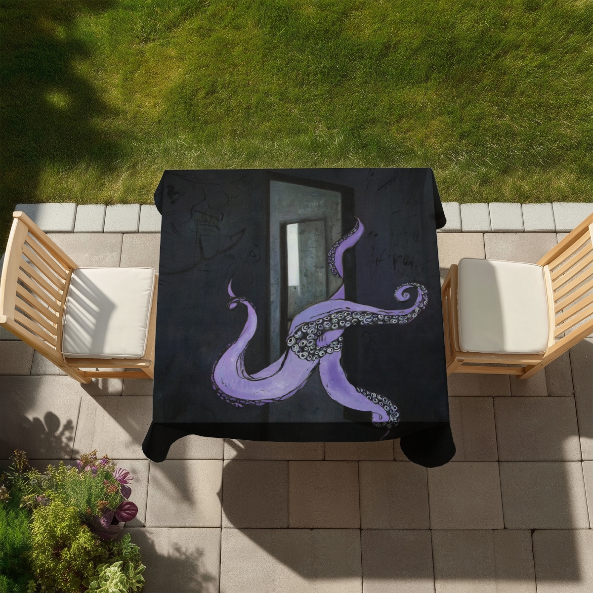 Picture of Begin Home Decor C1TC5858SJHU04 58 x 58 in. Gray Industrial Octopus Street Art Tablecloth - Home Decor