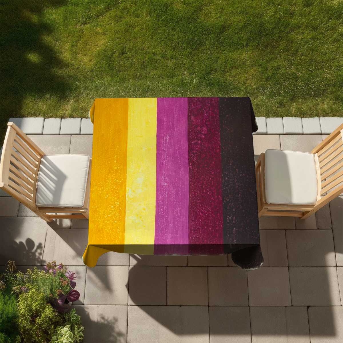 Picture of Begin Home Decor C1TC5858BQJ2TL 58 x 58 in. Abstract Shapes Yellow Tablecloth - Live Stripes Home Decor