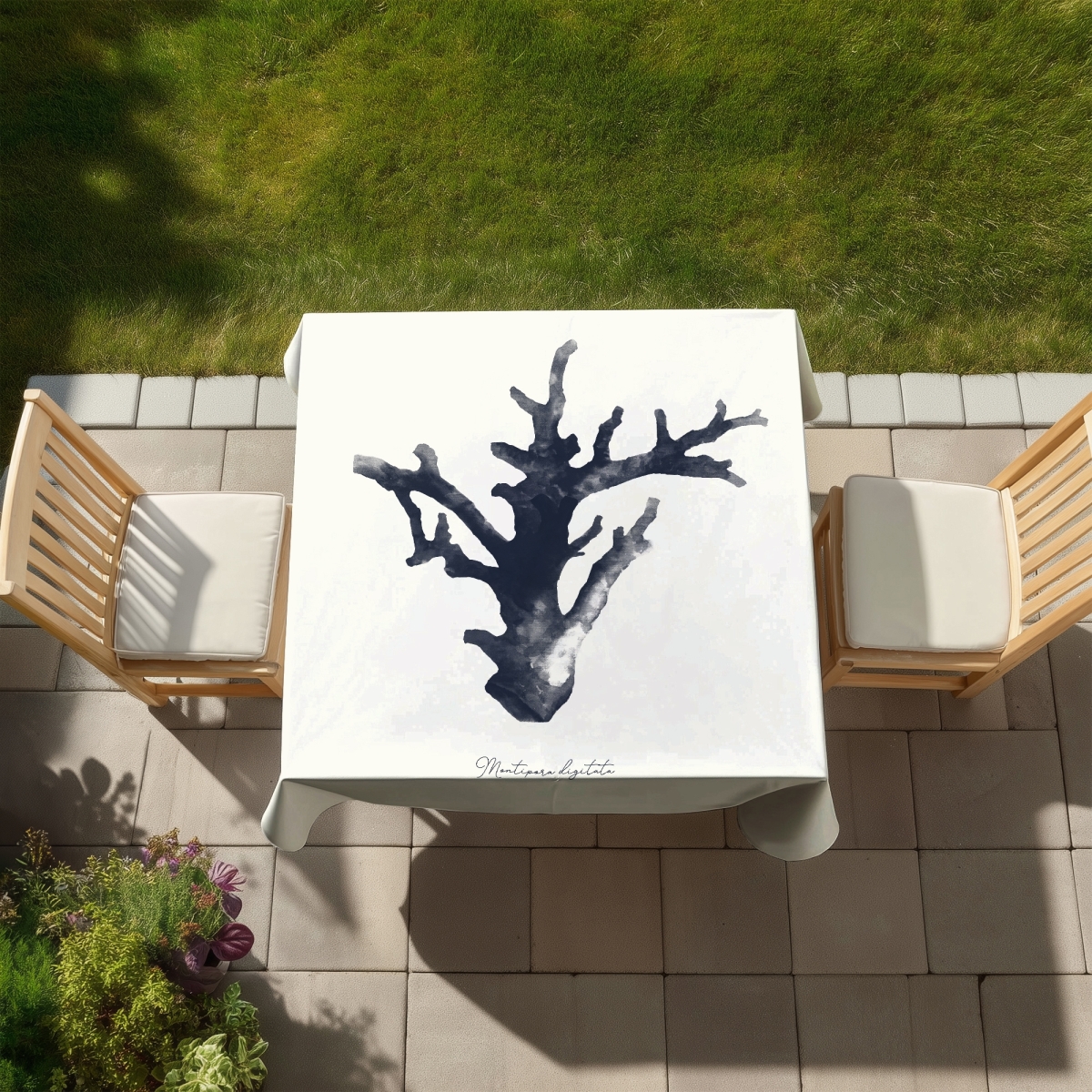 Picture of Begin Home Decor C1TC5858F85OWA 58 x 58 in. Montipora Digitata Tablecloth - Blue Marine Decor for Home